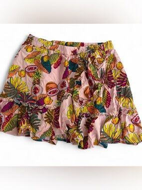 Girls Pink Tropical Print Tiered Skirt
